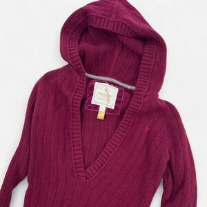Y2K Styled Burgundy Hooded V-Neck Sweater by American Eagle